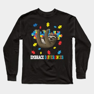 Sloth Puzzle Piece Autism Awareness Long Sleeve T-Shirt